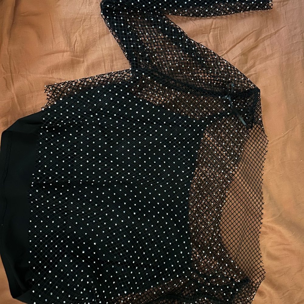 Black Mesh Rhinestone Overlay Top - Picture 4 of 4